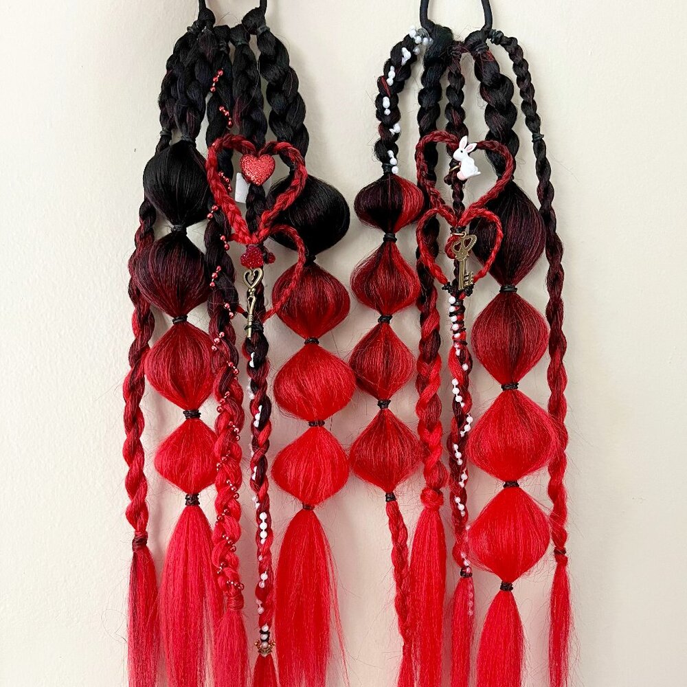 Handmade Beaded Bubble Braids Black/Red Ombre 18"